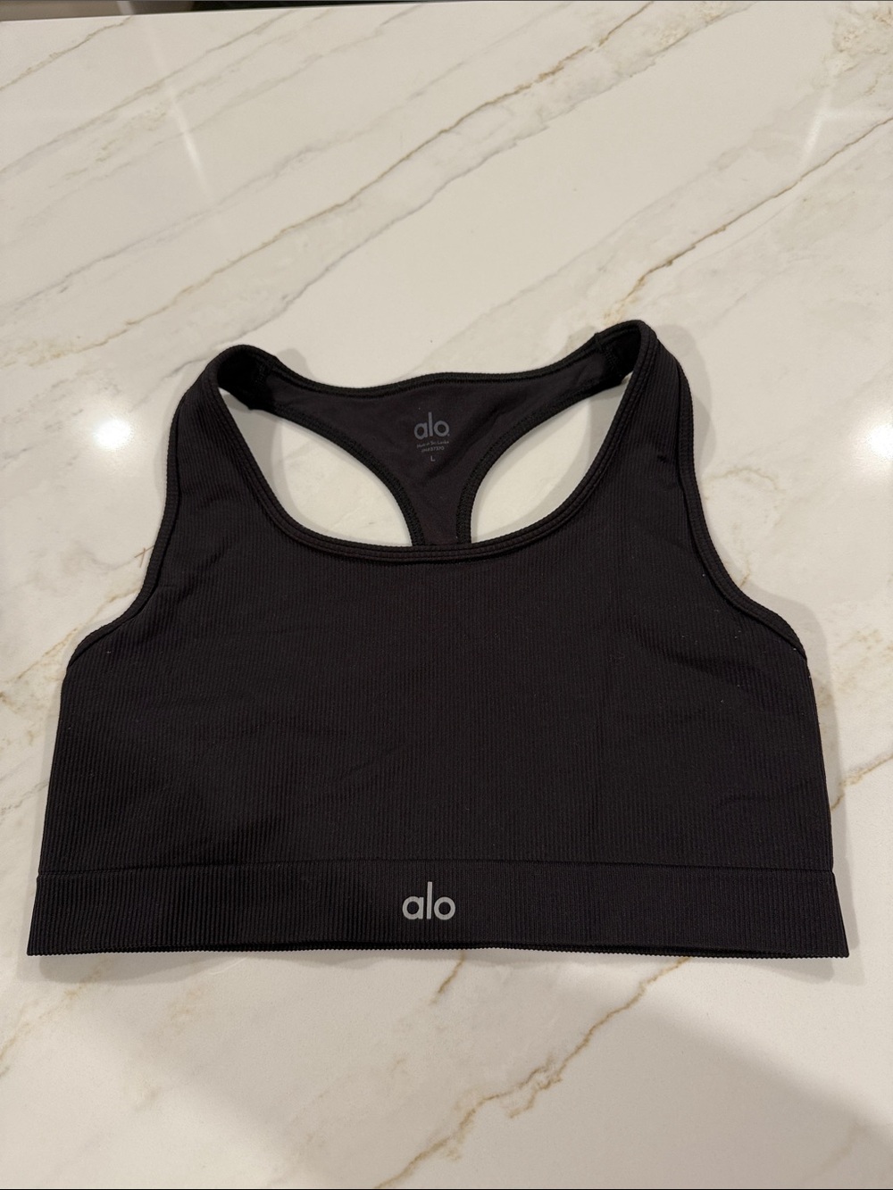 ALO Yoga Black Ribbed Racerback Swim Bikini Top